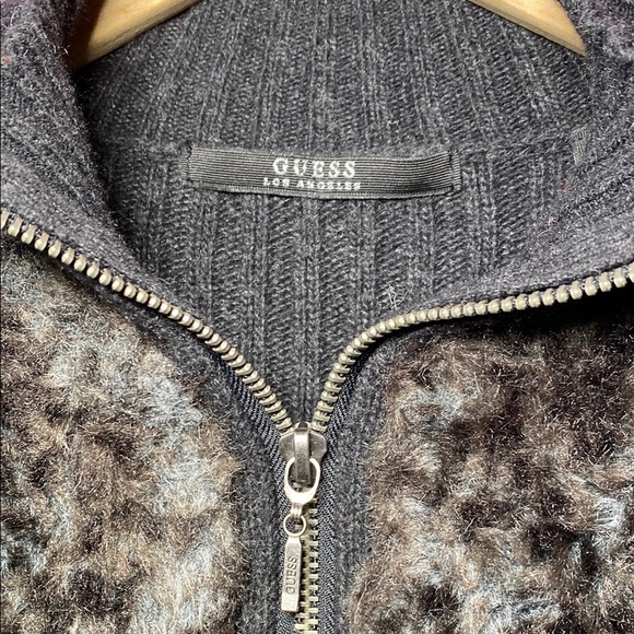 Women's Guess Faux Fur and Knit Zip-Up Sweater Large - Picture 2 of 8